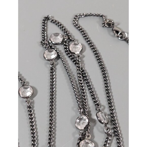 Premier Designs City Lights Gray Metallic Clear Bezel Long Layering Necklace 60" - Picture 7 of 10